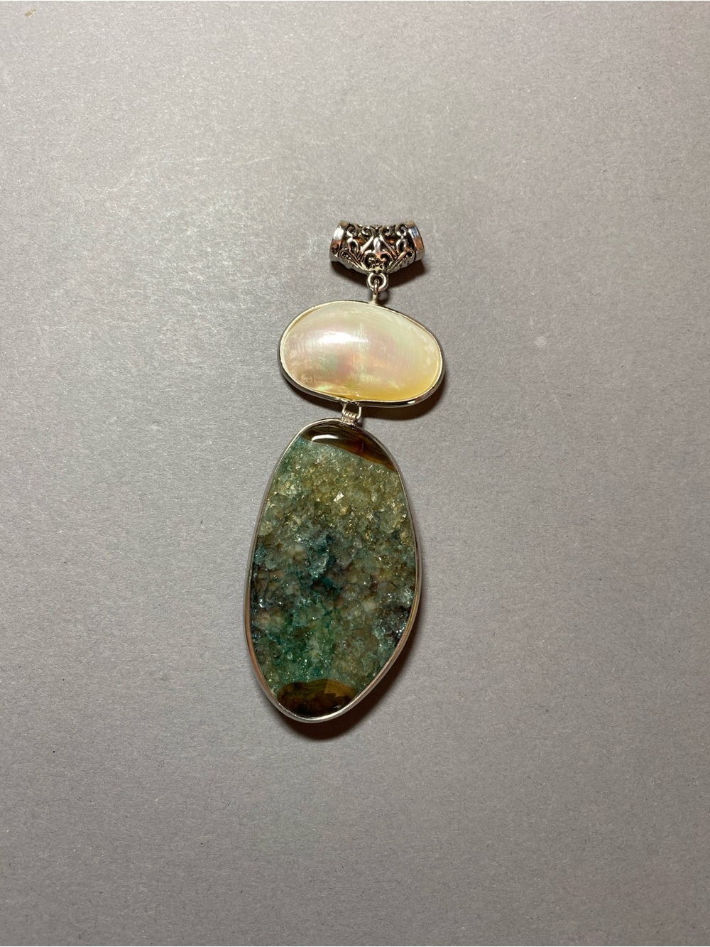Pearl gemstone silver statement pendant